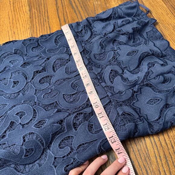 Bardot Navy Blue Lace Midi Dress Women's US 6 Scalloped Hem Cocktail Bodycon - Picture 10 of 14